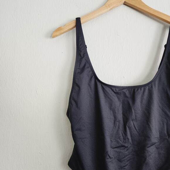 NEW SKIMS Black Onyx Recycled Swim Scoop Neck One Piece Swimsuit - Picture 6 of 11